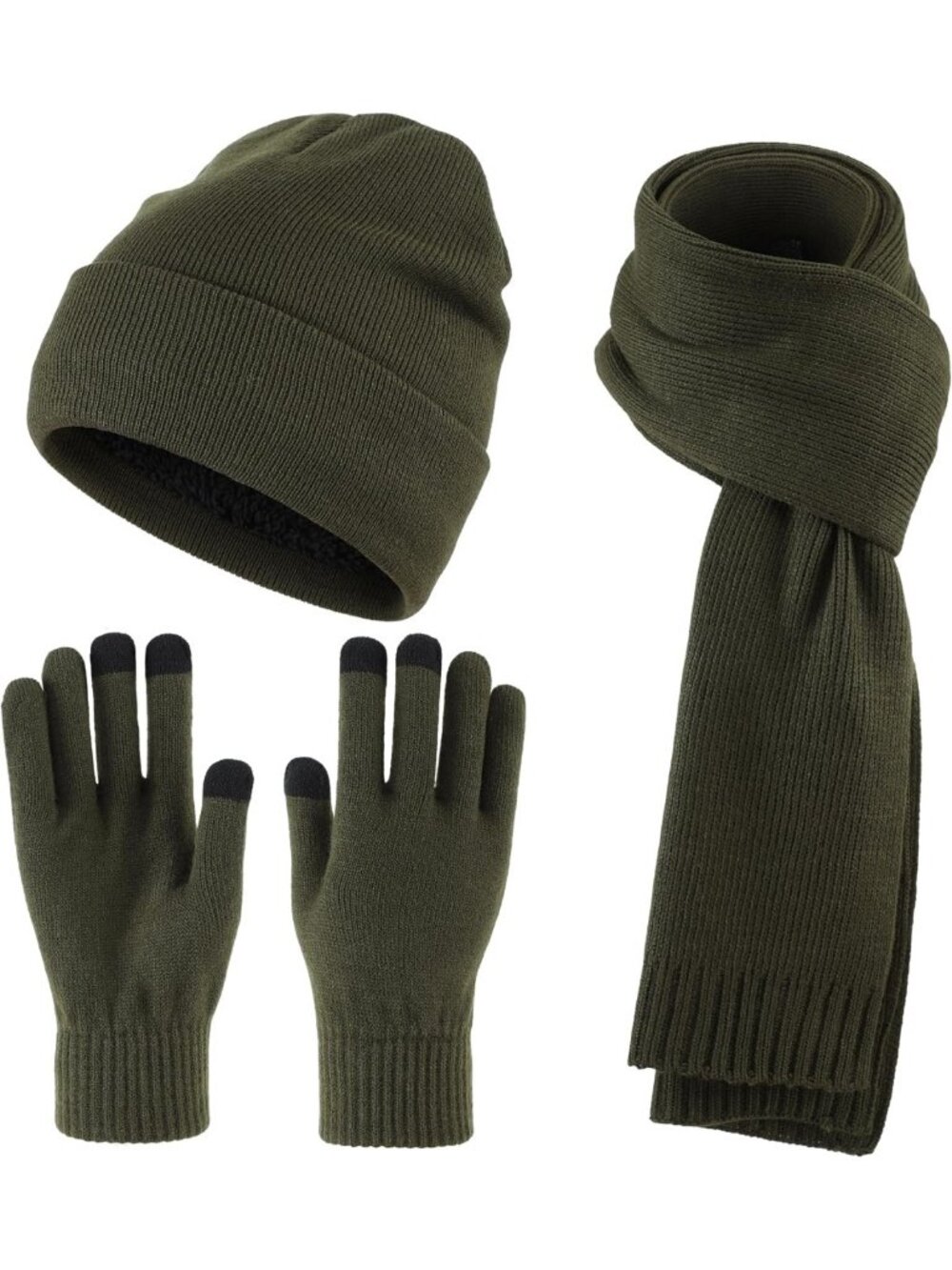 Men's Knit Beanie Hat, Scarf & Touchscreen Gloves Cold Weather Set - Winter